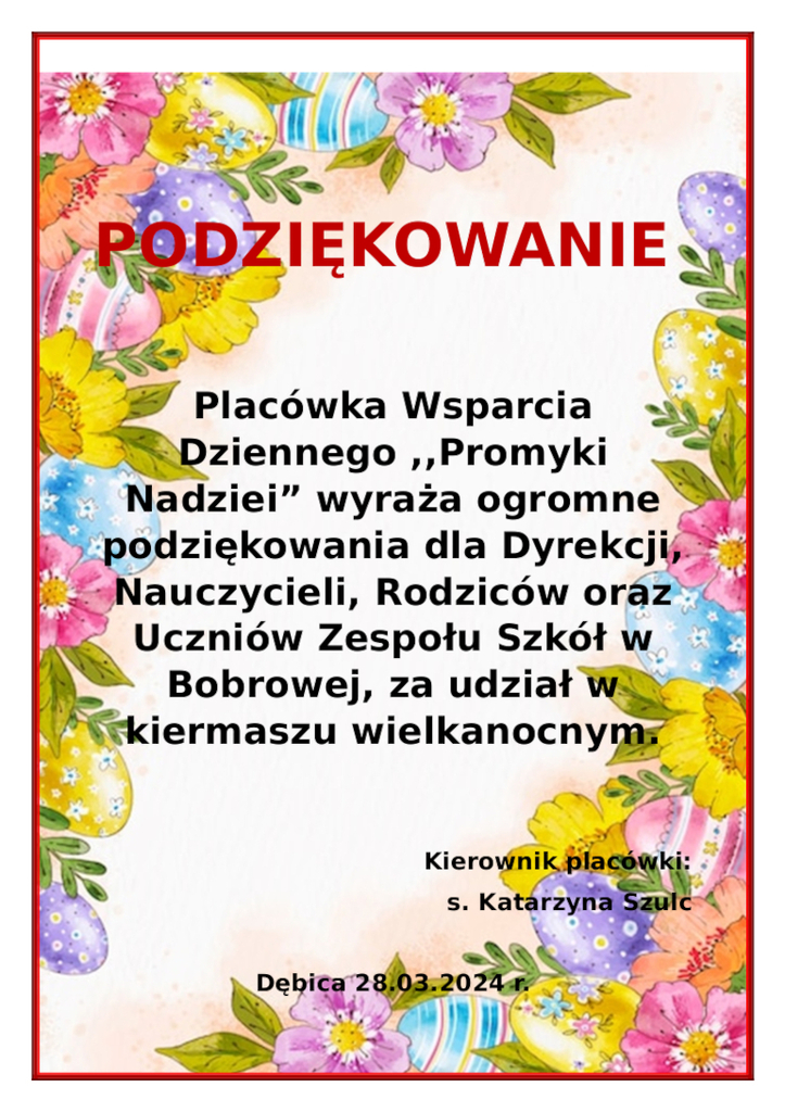 Podziękowanie za udział w kiermaszu